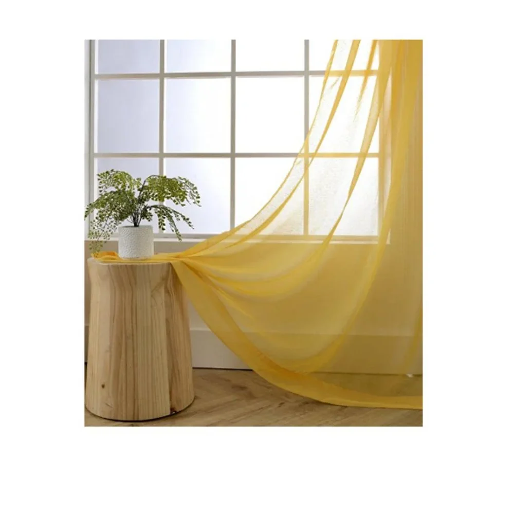 Miuco Yellow Textured Sheer Curtain Set (2 Panels)